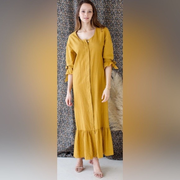 Mirth Dresses & Skirts - MIRTH Long Sleeved Maxi House Dress Cotton Kaftan size small Handmade Boho